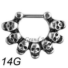 Tabique de anillo de la nariz de latón Vintage calavera Piercing anillo